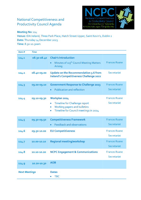 Meeting Agenda 114