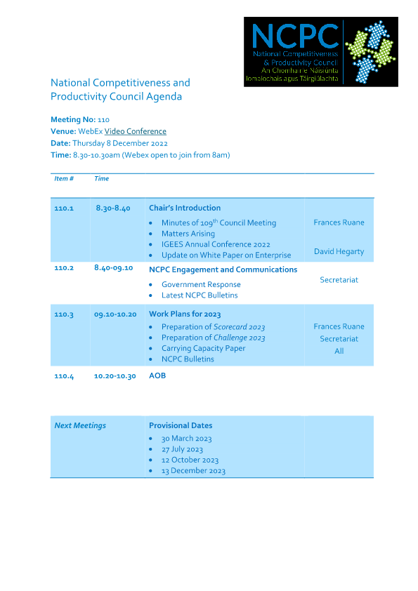 Meeting 110 Agenda