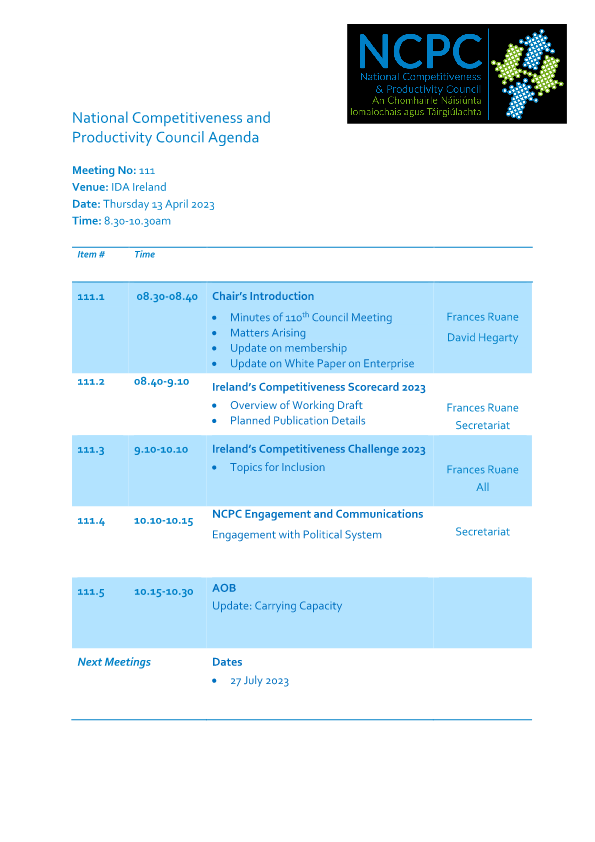 Meeting Agenda 111