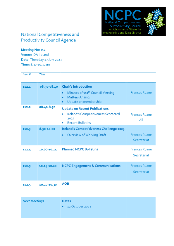 Meeting Agenda 112