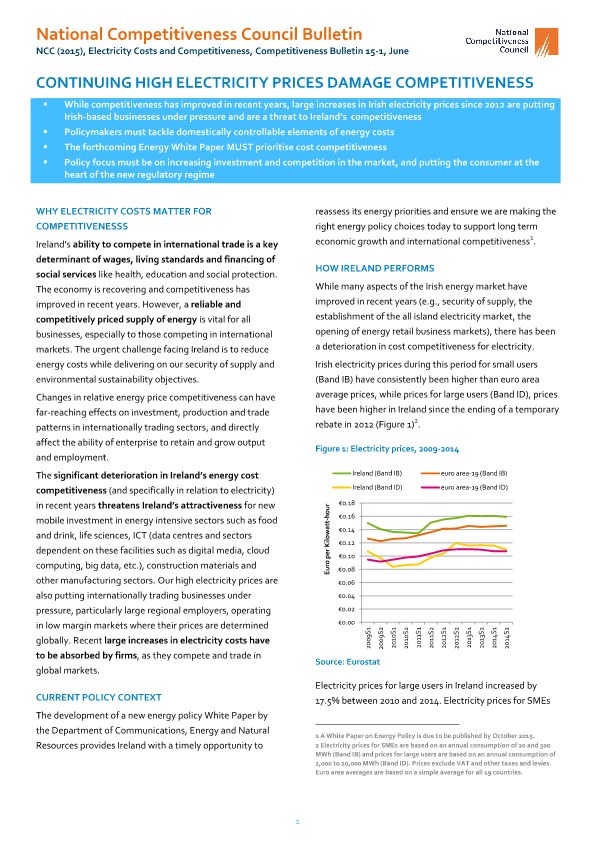 Electricity Costs Bulletin 15-1