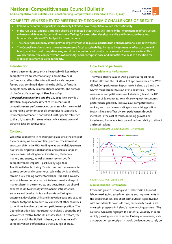 Bulletin on Competitiveness Benchmarking Ireland and the UK 2017 April 12