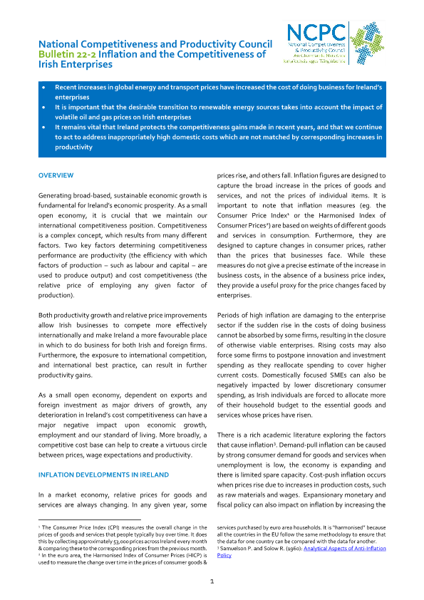 Bulletin 22-2 Inflation and the Competitiveness of Irish Enterprises