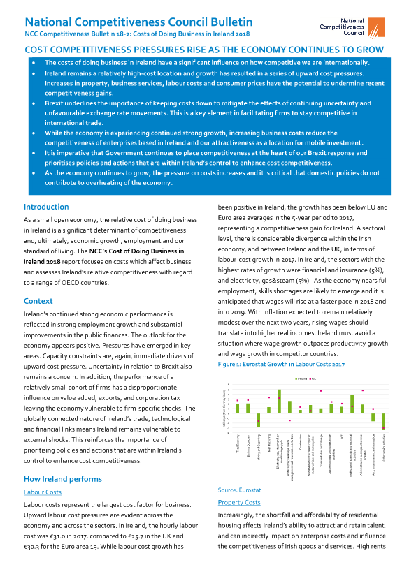 Costs of Doing Business 2018 Bulletin 18-2