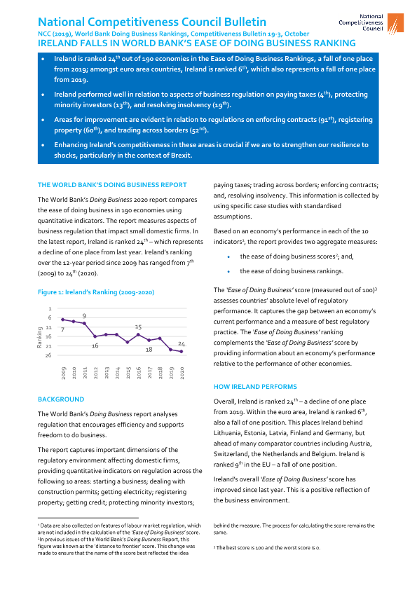 The World Bank 2020 Rankings Bulletin 19-3