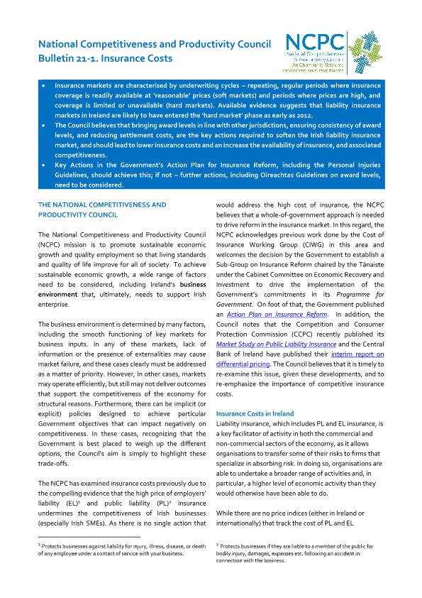 National Competitiveness and Productivity Council Bulletin 21-1