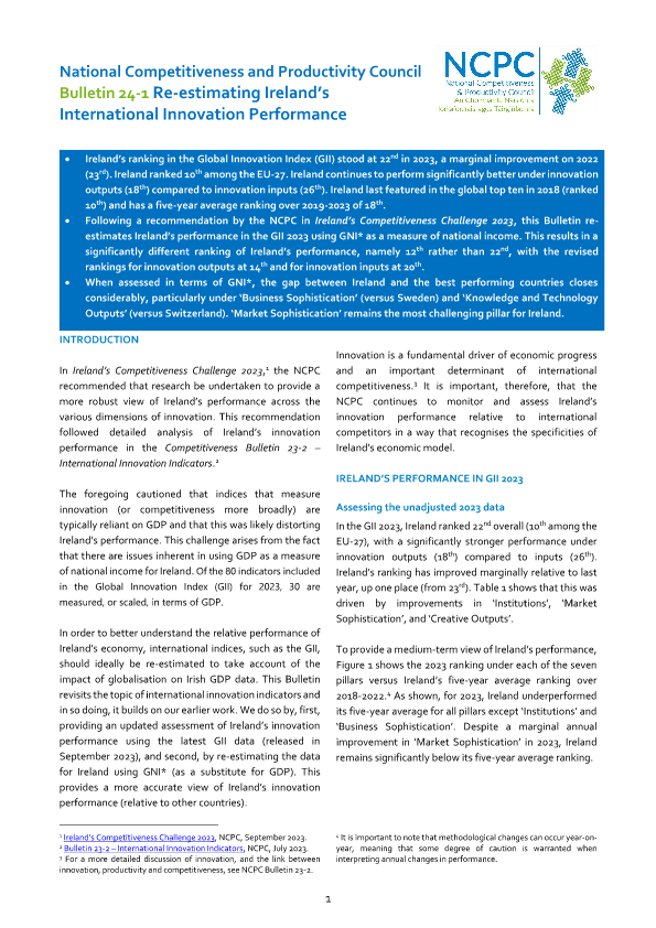 Bulletin 24-1 Re-estimating Ireland’s International Innovation Performance