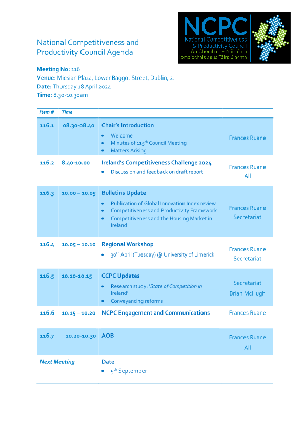 Meeting Agenda 116