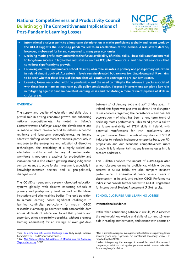 Bulletin 25-3 The Competitiveness Implications Of Post Pandemic Learning Losses