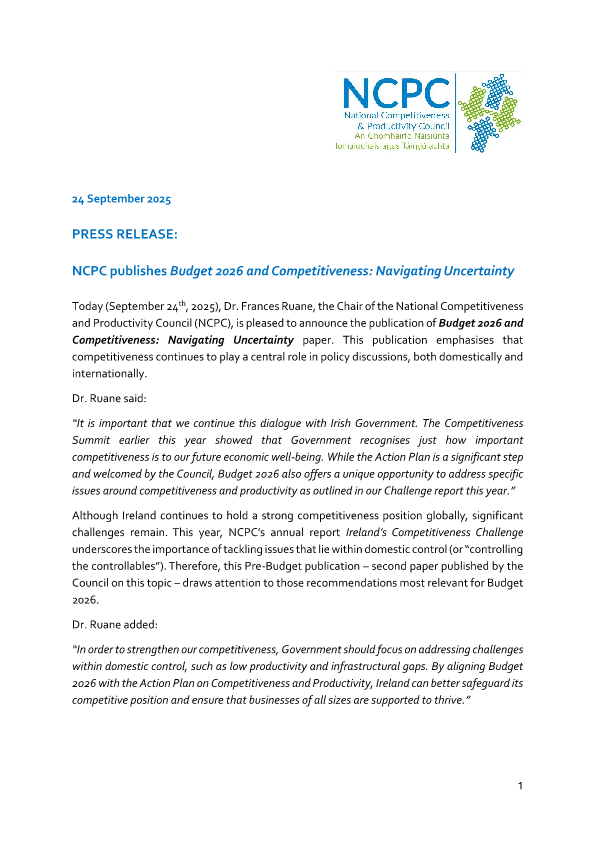 NCPC Press Release Budget 2026 and Competitiveness