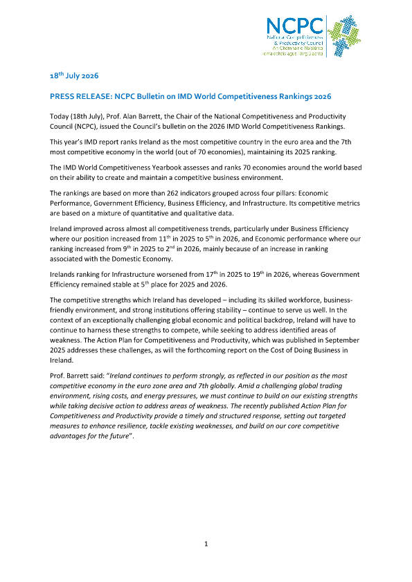 NCPC Press Release IMD Competitiveness Rankings 2026